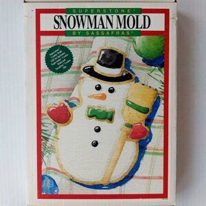 VTG Sassafras Superstone Snowman Cookie Baking Mold Original Box USA 12" NEW
